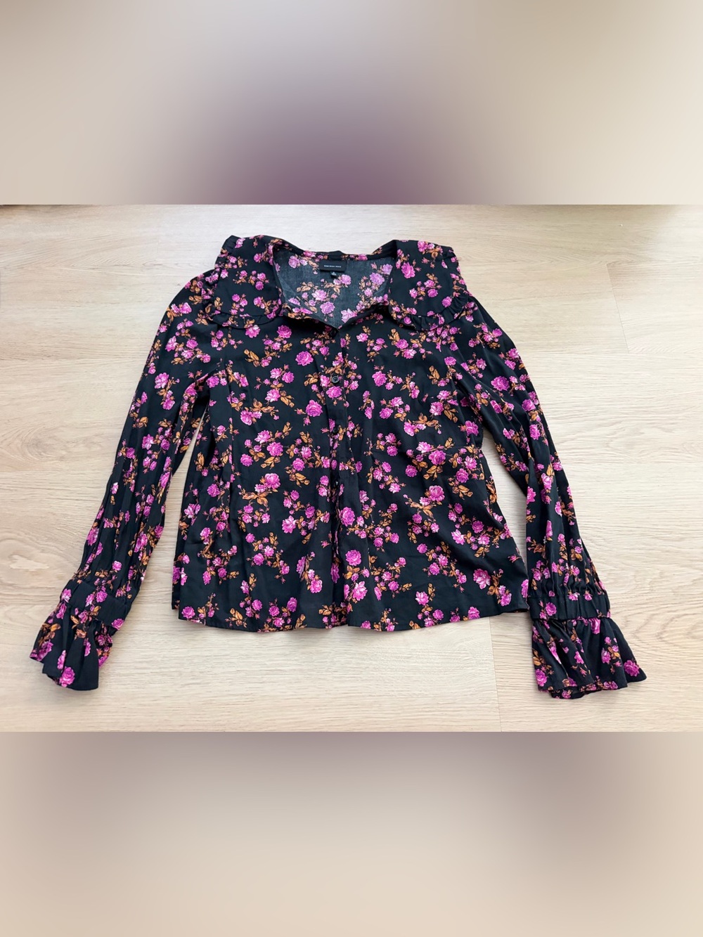 Who What Wear Balloon sleeve Floral blouse Midnight Rose Size S